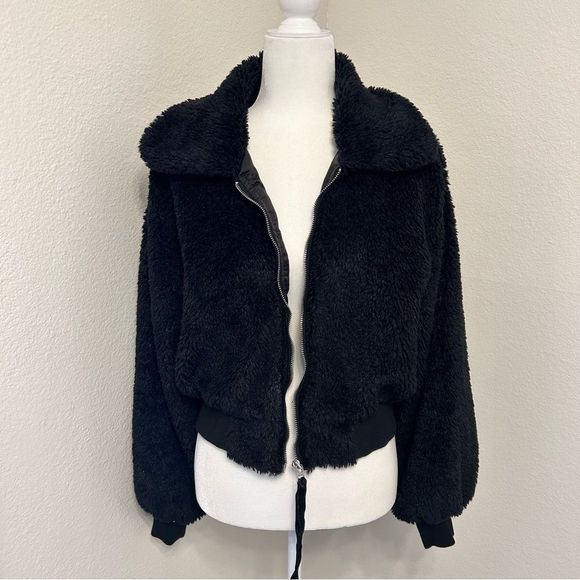 EMORY PARK Zip Up Soft Teddy Furry Bomber coat   Jacket - Picture 4 of 6